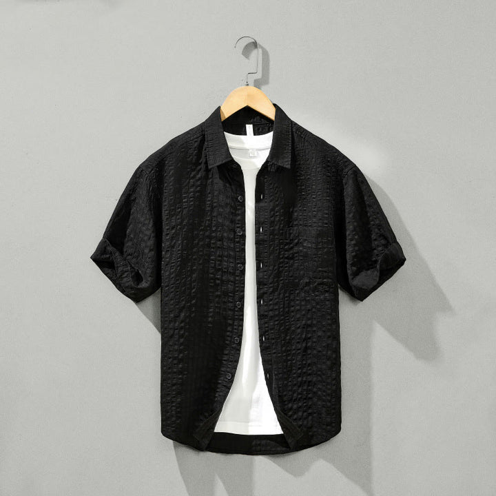 Buddha Stones夏用 無地 通気性 メンズ ボタン 半袖 テンセルシャツ - 黒 - US/UK/AU42、 EU52 (3XL) - image 20