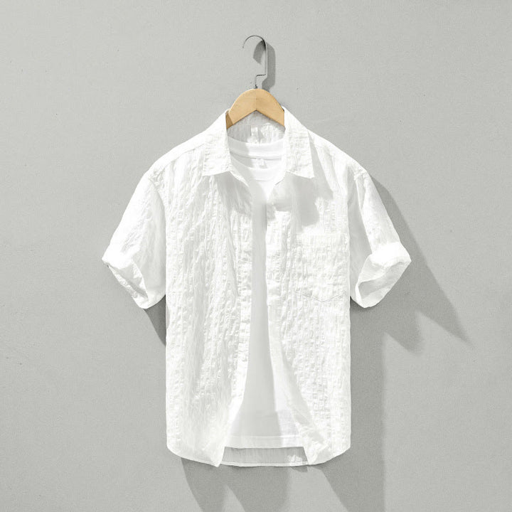 Buddha Stones夏用 無地 通気性 メンズ ボタン 半袖 テンセルシャツ - 白 - US/UK/AU42、 EU52 (3XL) - image 13