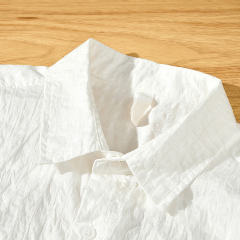 Buddha Stones夏用 無地 通気性 メンズ ボタン 半袖 テンセルシャツ - image 14