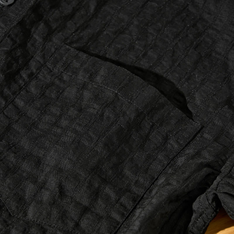 Buddha Stones夏用 無地 通気性 メンズ ボタン 半袖 テンセルシャツ - image 26