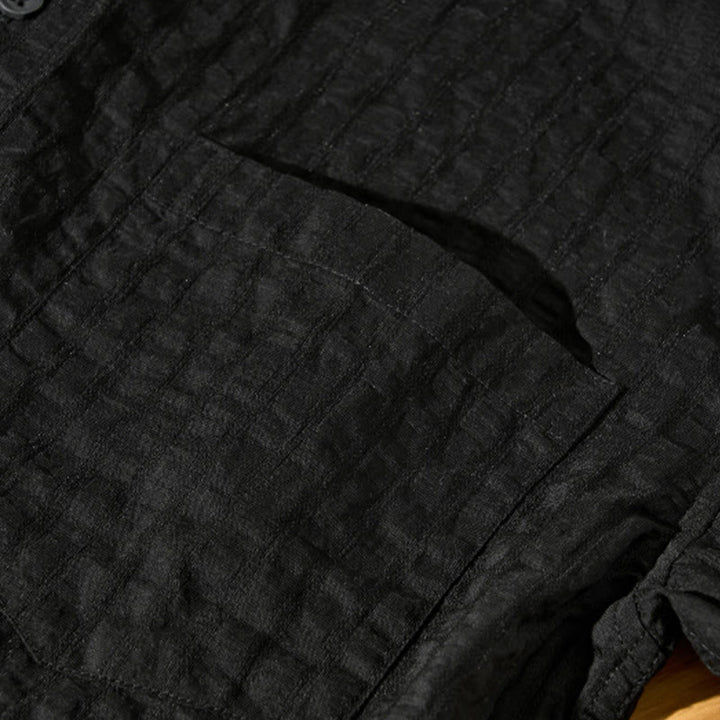 Buddha Stones夏用 無地 通気性 メンズ ボタン 半袖 テンセルシャツ - image 26