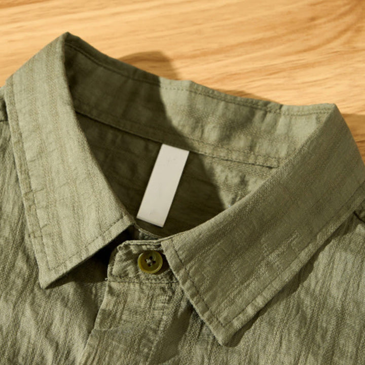 Buddha Stones夏用 無地 通気性 メンズ ボタン 半袖 テンセルシャツ - image 5