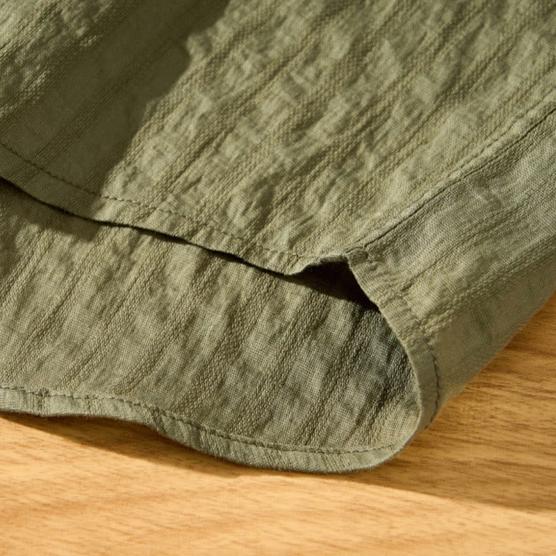 Buddha Stones夏用 無地 通気性 メンズ ボタン 半袖 テンセルシャツ - image 10