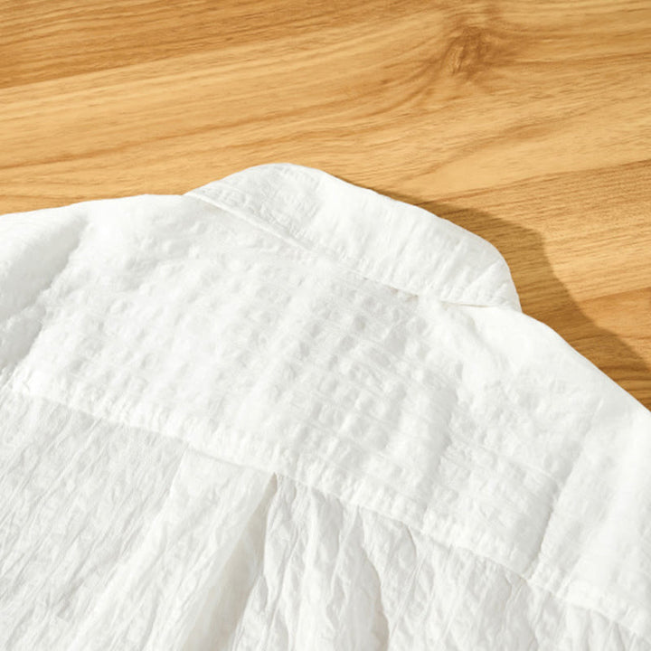 Buddha Stones夏用 無地 通気性 メンズ ボタン 半袖 テンセルシャツ - image 15