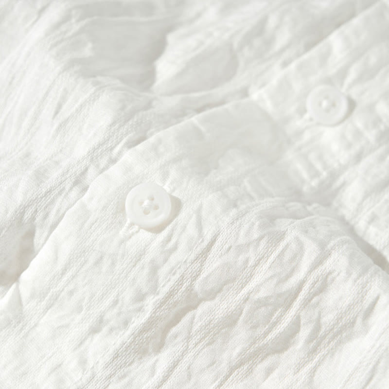 Buddha Stones夏用 無地 通気性 メンズ ボタン 半袖 テンセルシャツ - image 17