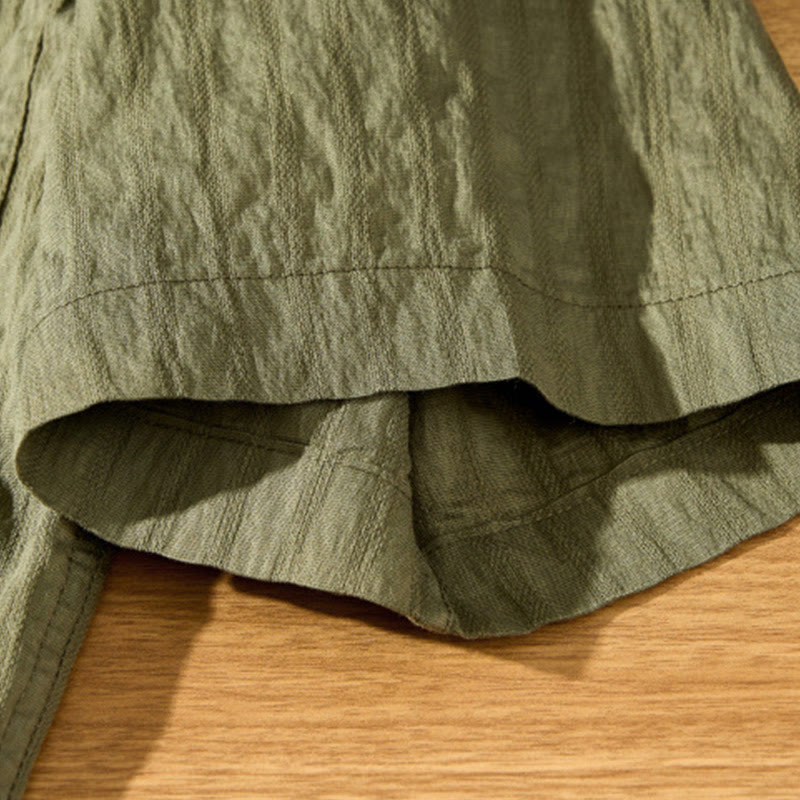Buddha Stones夏用 無地 通気性 メンズ ボタン 半袖 テンセルシャツ - image 9
