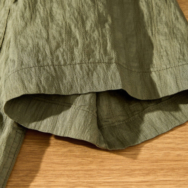 Buddha Stones夏用 無地 通気性 メンズ ボタン 半袖 テンセルシャツ - image 9