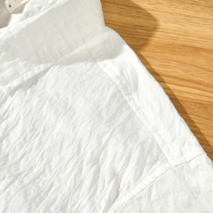 Buddha Stones夏用 無地 通気性 メンズ ボタン 半袖 テンセルシャツ - image 16