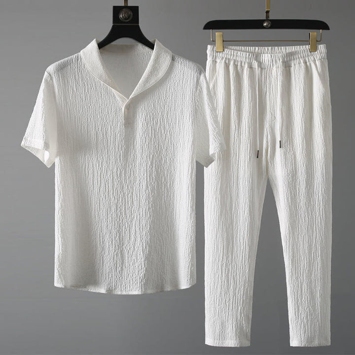 Buddha Stones 2点セット 無地 シワ加工 Vネック 半袖 Tシャツ パンツ 服 メンズ セット - 白 - US/UK/AU46、 EU56 (5XL) - image 7