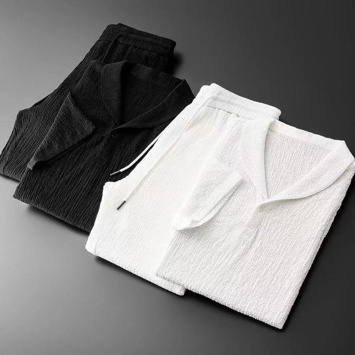 Buddha Stones 2点セット 無地 シワ加工 Vネック 半袖 Tシャツ パンツ 服 メンズ セット - image 17