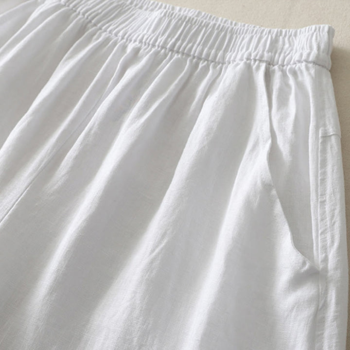 Buddha Stonesサマーデイリー 無地 伸縮性ウエストバンドデザイン レディース ワイドレッグ コットンリネン パンツ ポケット付き - image 14