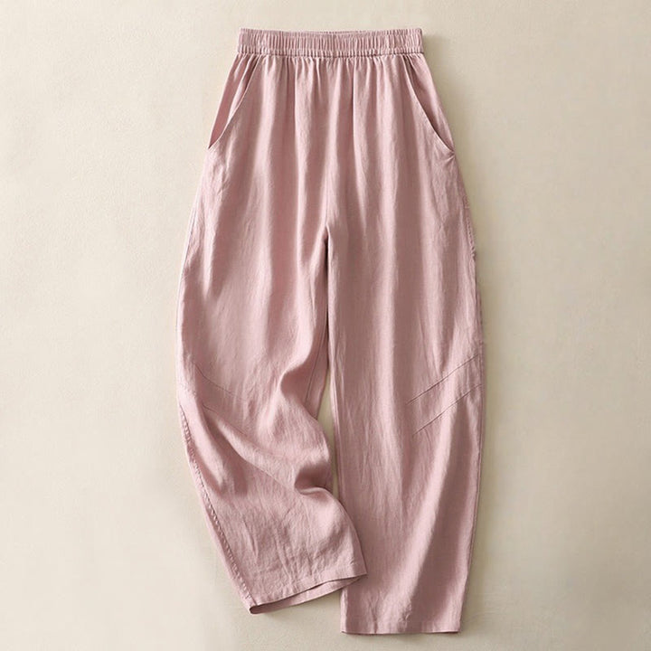 Buddha Stonesサマーデイリー 無地 伸縮性ウエストバンドデザイン レディース ワイドレッグ コットンリネン パンツ ポケット付き - ライトコーラル - US8-10，UK/AU12-14，EU40-42 (2XL) - image 8