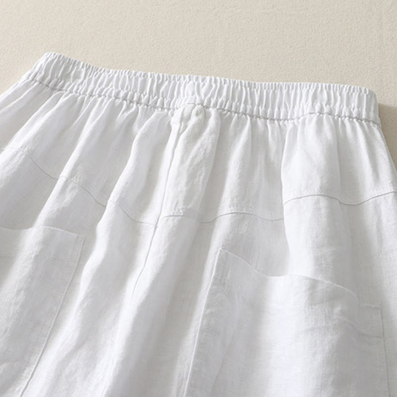 Buddha Stones夏用 デイリー 無地 ゴムウエストデザイン レディース ワイドレッグパンツ ポケット付き - image 16