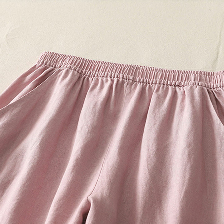 Buddha Stonesサマーデイリー 無地 伸縮性ウエストバンドデザイン レディース ワイドレッグ コットンリネン パンツ ポケット付き - image 10