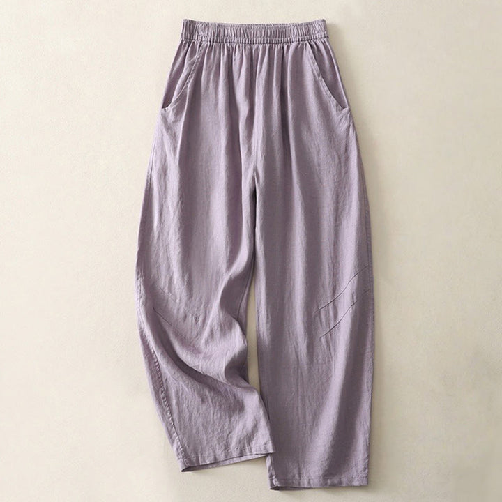 Buddha Stonesサマーデイリー 無地 伸縮性ウエストバンドデザイン レディース ワイドレッグ コットンリネン パンツ ポケット付き - ミディアムパープル - US8-10，UK/AU12-14，EU40-42 (2XL) - image 4