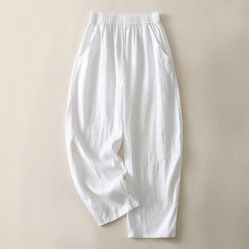 Buddha Stones夏用 デイリー 無地 ゴムウエストデザイン レディース ワイドレッグパンツ ポケット付き - image 13