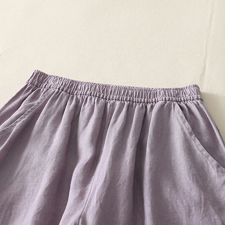 Buddha Stonesサマーデイリー 無地 伸縮性ウエストバンドデザイン レディース ワイドレッグ コットンリネン パンツ ポケット付き - image 6