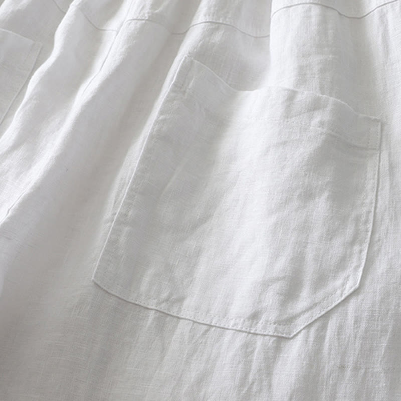 Buddha Stonesサマーデイリー 無地 伸縮性ウエストバンドデザイン レディース ワイドレッグ コットンリネン パンツ ポケット付き - image 17