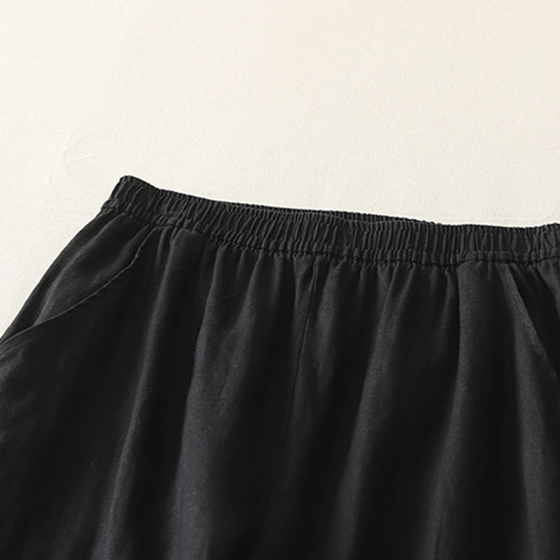 Buddha Stonesサマーデイリー 無地 伸縮性ウエストバンドデザイン レディース ワイドレッグ コットンリネン パンツ ポケット付き - image 23