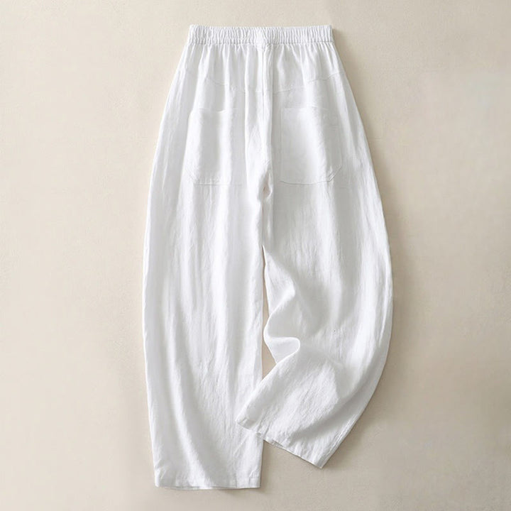 Buddha Stonesサマーデイリー 無地 伸縮性ウエストバンドデザイン レディース ワイドレッグ コットンリネン パンツ ポケット付き - 白 - US8-10，UK/AU12-14，EU40-42 (2XL) - image 12
