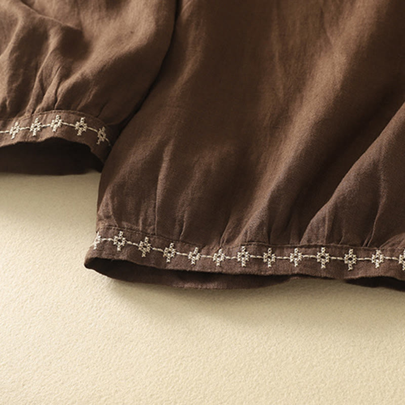 Buddha Stonesカジュアル レトロ ドローストリング刺繍デザイン レディース 7-8丈 パンツ ポケット付き - image 16