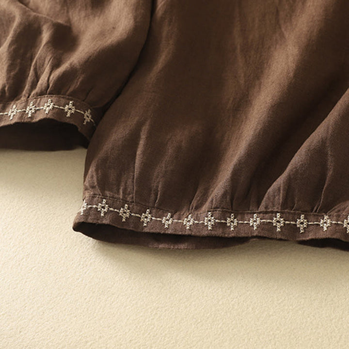Buddha Stonesカジュアル レトロ ドローストリング刺繍デザイン レディース 7-8丈 パンツ ポケット付き - image 16
