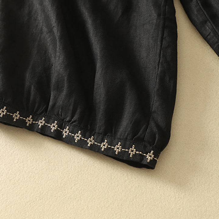 Buddha Stonesカジュアル レトロ ドローストリング刺繍デザイン レディース 7-8丈 パンツ ポケット付き - image 12