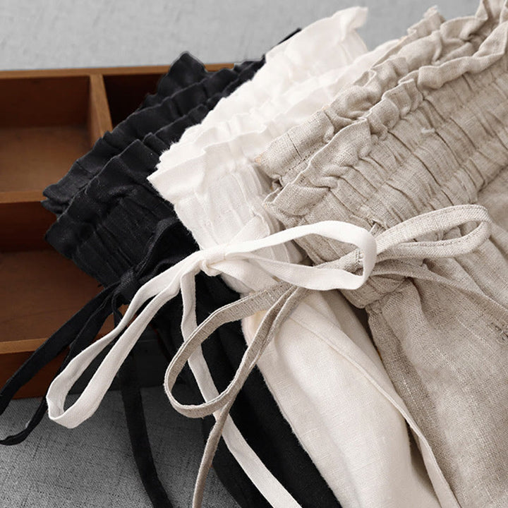 Buddha Stonesカジュアル ハイウエスト フリル ドローストリングデザイン レディース ワイドレッグ コットンパンツ ポケット付き - image 25