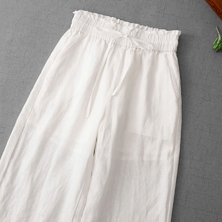 Buddha Stonesカジュアル ハイウエスト フリル ドローストリングデザイン レディース ワイドレッグ コットンパンツ ポケット付き - image 12