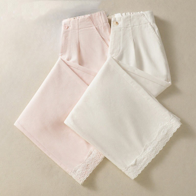 Buddha Stonesカジュアル レース パッチワークデザイン ハイウエスト レディース ワイドレッグ アンクル丈パンツ ポケット ジッパー付き - image 19