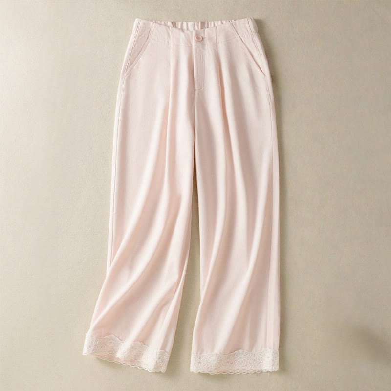 Buddha Stonesカジュアル レース パッチワークデザイン ハイウエスト レディース ワイドレッグ アンクル丈パンツ ポケット ジッパー付き - ミスティローズ - US8-10，UK/AU12-14，EU40-42 (2XL) - image 7