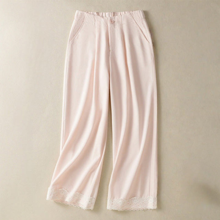 Buddha Stonesカジュアル レース パッチワークデザイン ハイウエスト レディース ワイドレッグ アンクル丈パンツ ポケット ジッパー付き - ミスティローズ - US8-10，UK/AU12-14，EU40-42 (2XL) - image 7