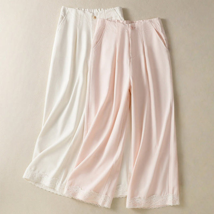 Buddha Stonesカジュアル レース パッチワークデザイン ハイウエスト レディース ワイドレッグ アンクル丈パンツ ポケット ジッパー付き - image 18