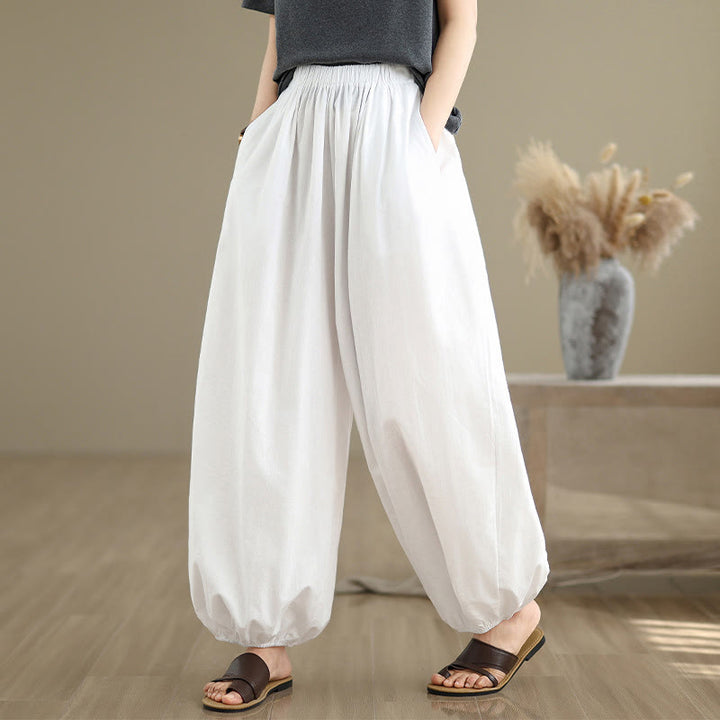 Buddha Stones通勤用 夏 無地 レディース コットン ブルマーパンツ ポケット付き - 白 - US12、 UK/AU16、 EU44 (2XL) - image 7