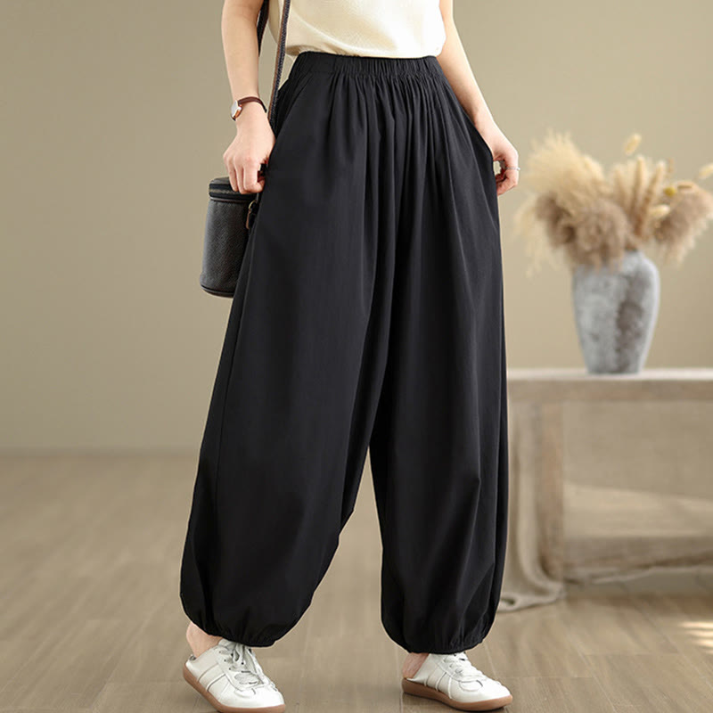 Buddha Stones通勤用 夏 無地 レディース コットン ブルマーパンツ ポケット付き - 黒 - US12、 UK/AU16、 EU44 (2XL) - image 0