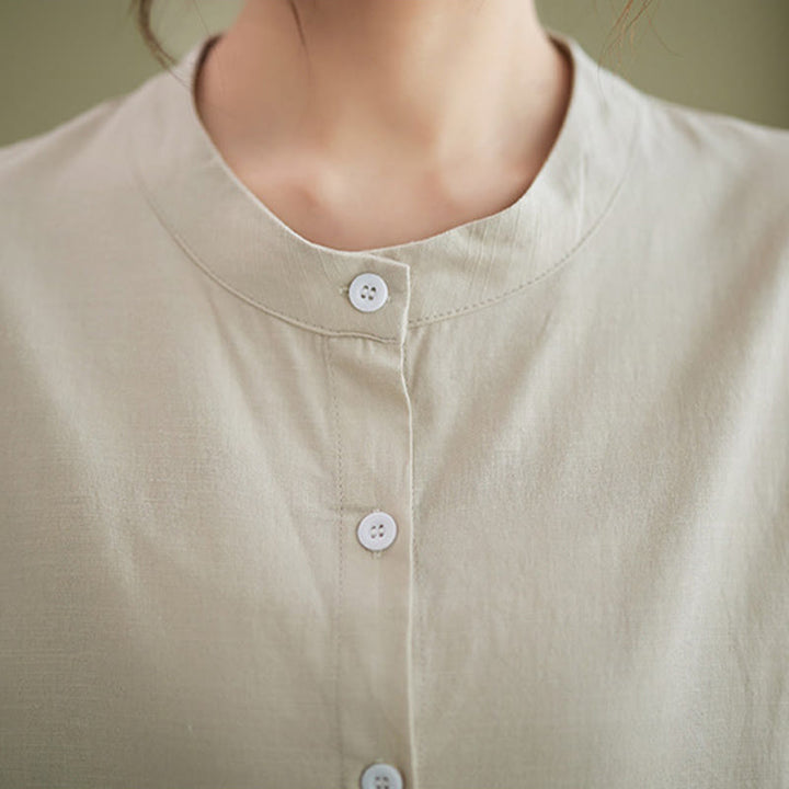 Buddha Stones 2点セット カジュアル 無地 ボタンデザイン 半袖シャツ ワイドレッグパンツ ポケット付き コットン 禅服 レディース セット - image 21