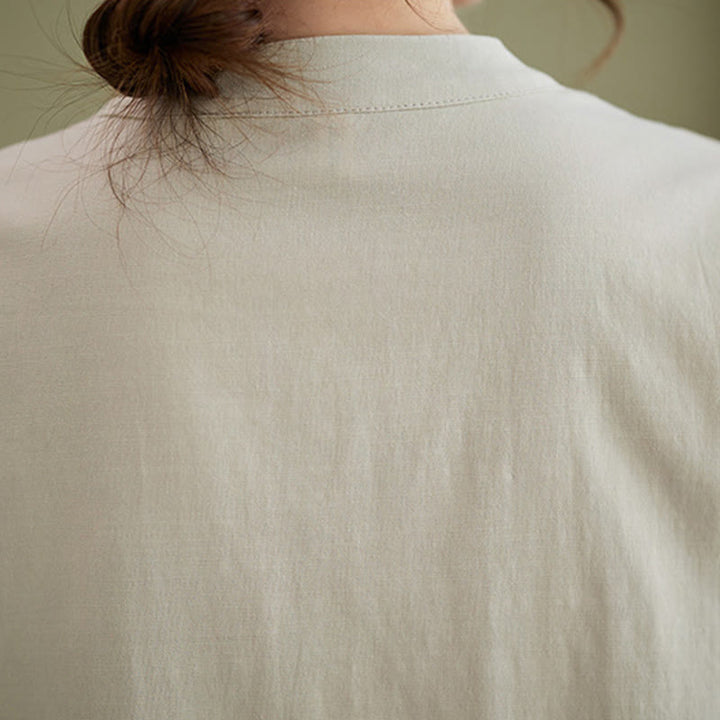 Buddha Stones 2点セット カジュアル 無地 ボタンデザイン 半袖シャツ ワイドレッグパンツ ポケット付き コットン 禅服 レディース セット - image 22