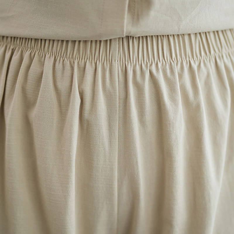 Buddha Stones 2点セット カジュアル 無地 ボタンデザイン 半袖シャツ ワイドレッグパンツ ポケット付き コットン 禅服 レディース セット - image 26