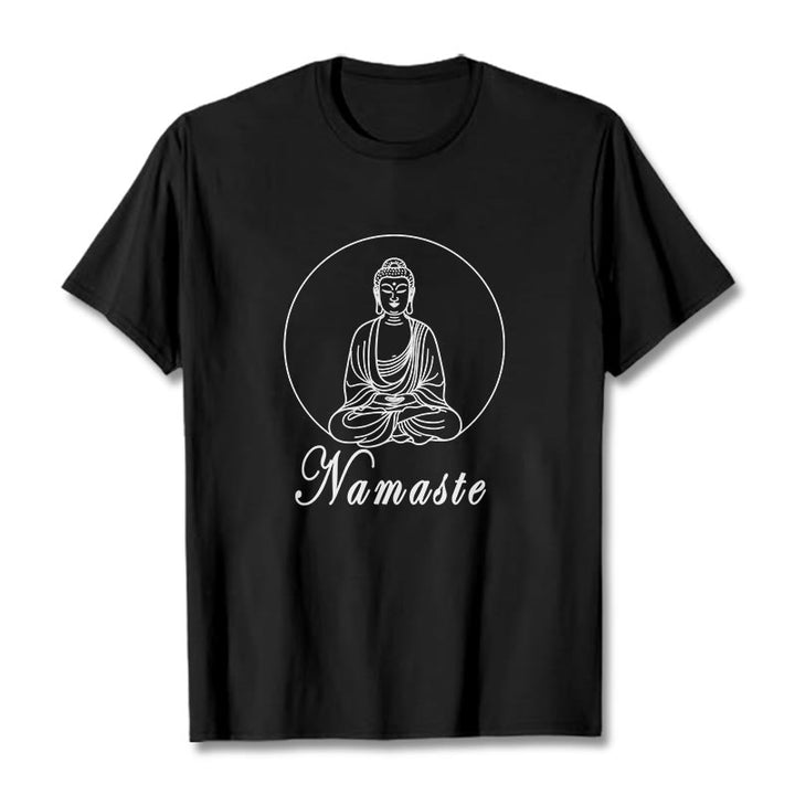 Buddha Stones NAMASTE Buddha Meditating Tee Tシャツ - 黒 - 2XL - image 1