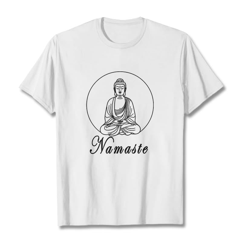 Buddha Stones NAMASTE Buddha Meditating Tee Tシャツ - 白 - 2XL - image 5