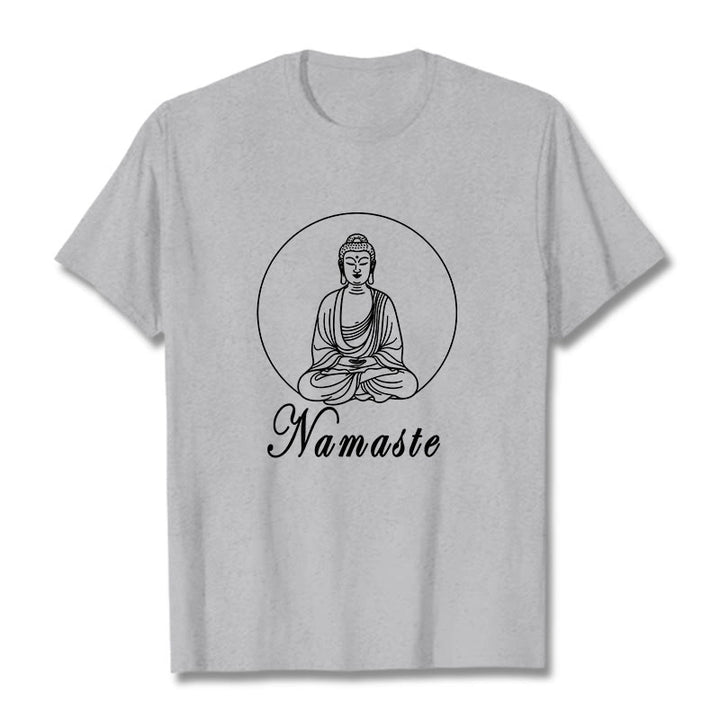 Buddha Stones NAMASTE Buddha Meditating Tee Tシャツ - ライトグレー - 2XL - image 19