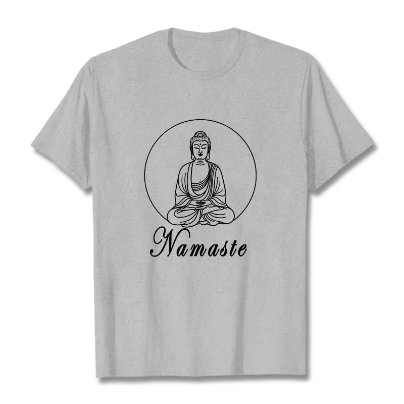 Buddha Stones NAMASTE Buddha Meditating Tee Tシャツ - ライトグレー - 2XL - image 20