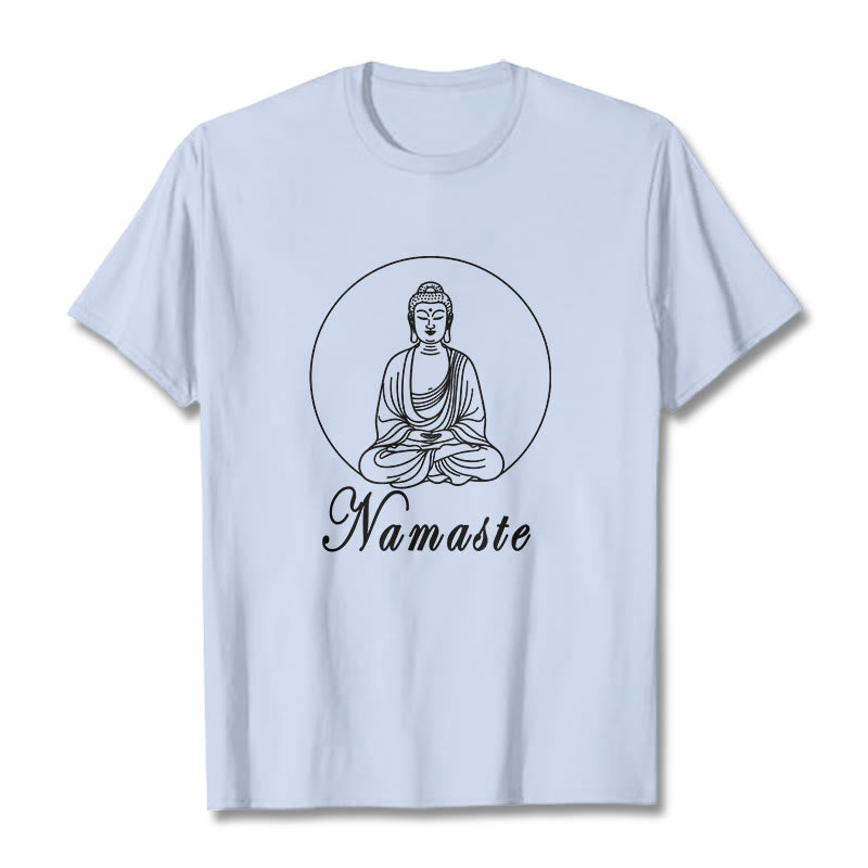 Buddha Stones NAMASTE Buddha Meditating Tee Tシャツ - ライトシアン - 2XL - image 18