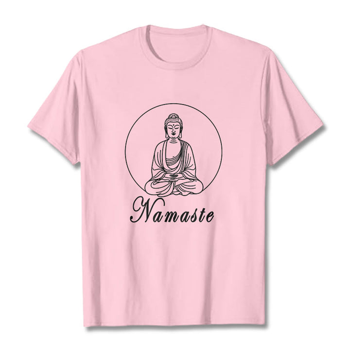 Buddha Stones NAMASTE Buddha Meditating Tee Tシャツ - ライトピンク - 2XL - image 12