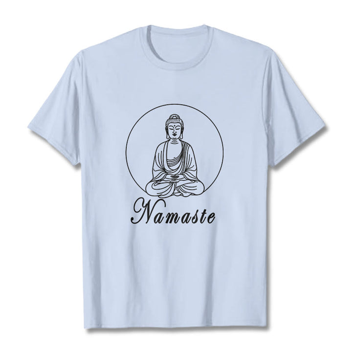 Buddha Stones NAMASTE Buddha Meditating Tee Tシャツ - ライトシアン - 2XL - image 19