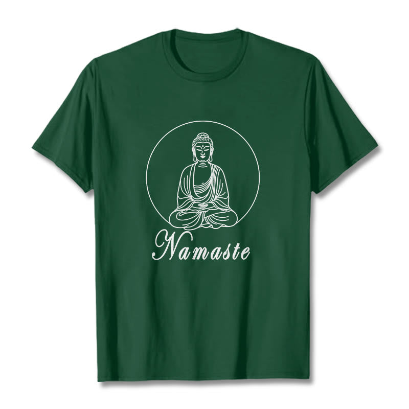 Buddha Stones NAMASTE Buddha Meditating Tee Tシャツ - フォレストグリーン - 2XL - image 10