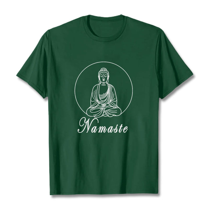 Buddha Stones NAMASTE Buddha Meditating Tee Tシャツ - フォレストグリーン - 2XL - image 10