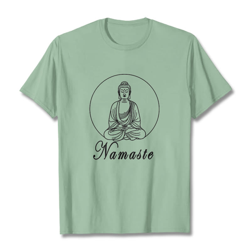 Buddha Stones NAMASTE Buddha Meditating Tee Tシャツ - ペールグリーン - 2XL - image 15