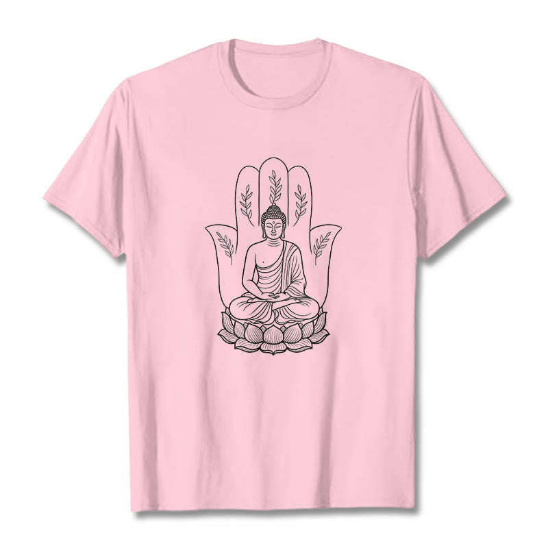 Buddha Stones、瞑想する仏陀、座禅、手の葉、蓮のベースTシャツ - ライトピンク - 2XL - image 13