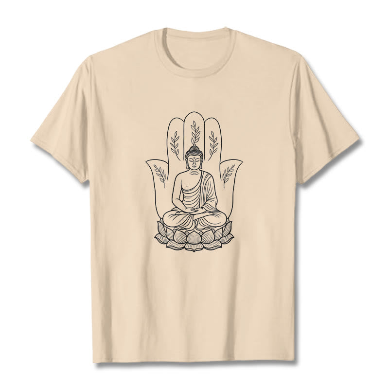 Buddha Stones、瞑想する仏陀、座禅、手の葉、蓮のベースTシャツ - ビスク - 2XL - image 9